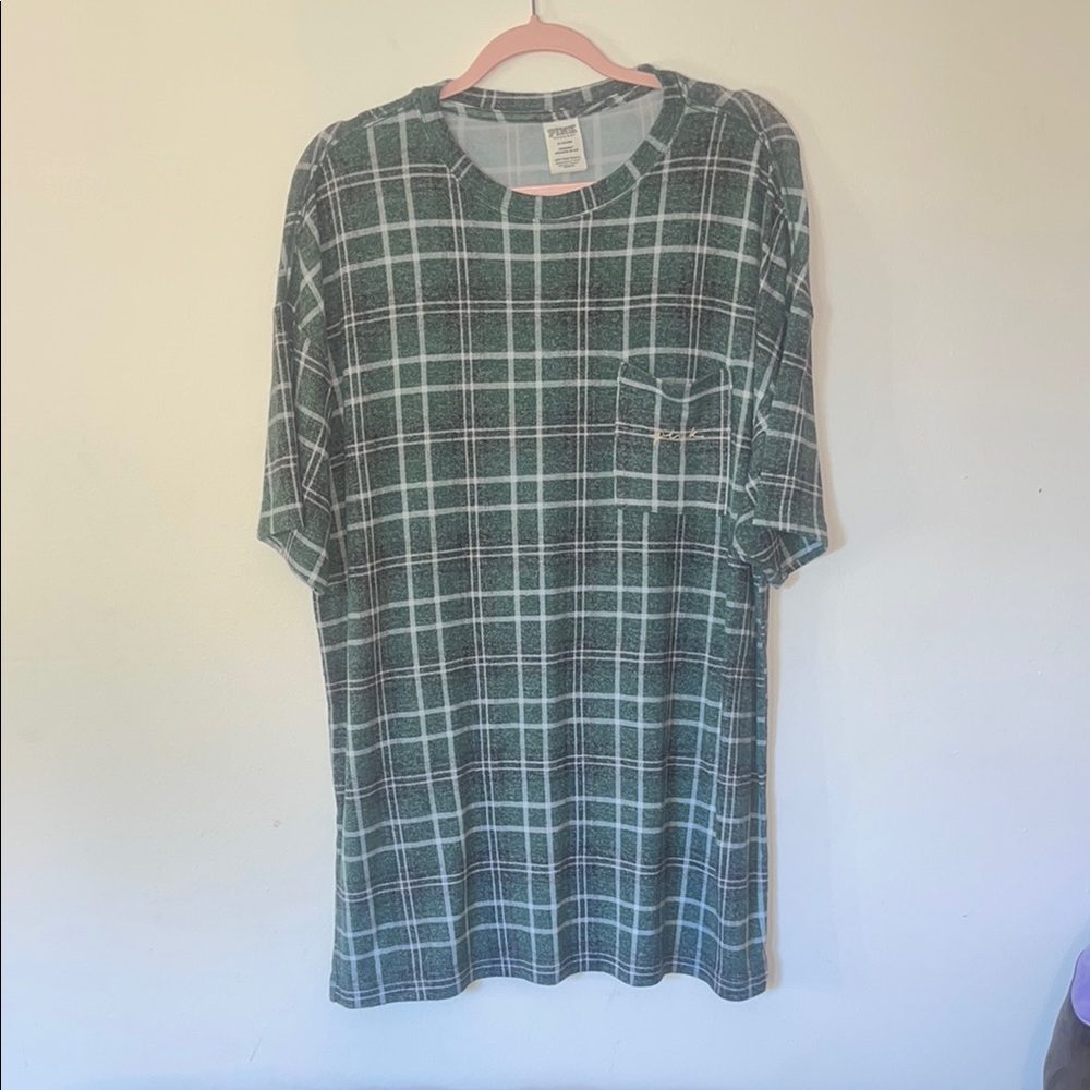 PINK Victoria's Secret Green Plaid Sleepwear Tshirt Nightgown Style